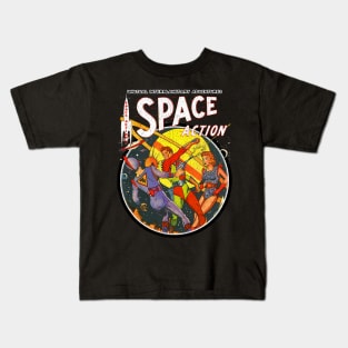 Vintage Outer Space Action Comic Kids T-Shirt